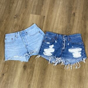 2 Pair Levi’s Premium Denim Distressed Shorts Button Fly size 27